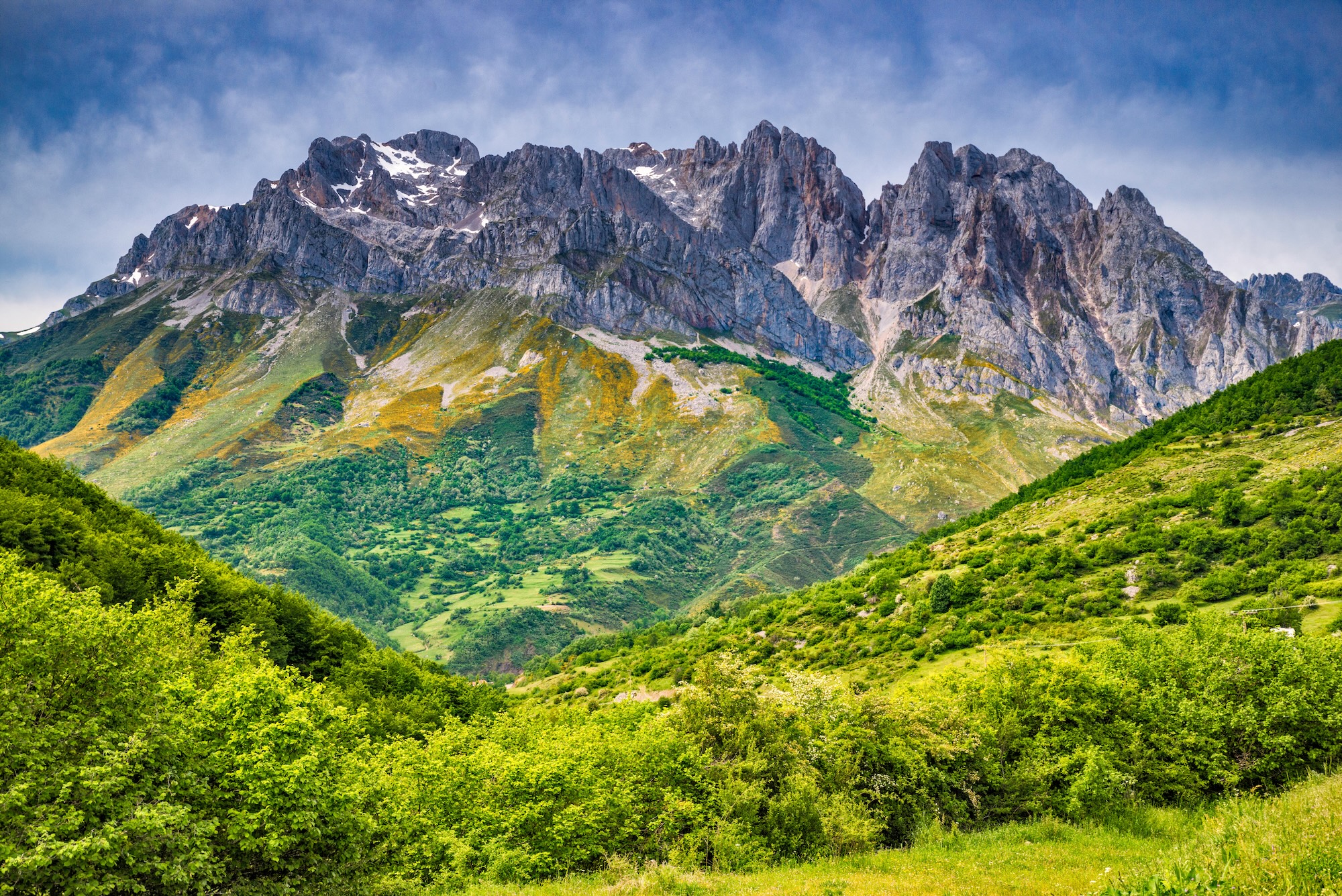 Lake and mountain landscape with a scenic village