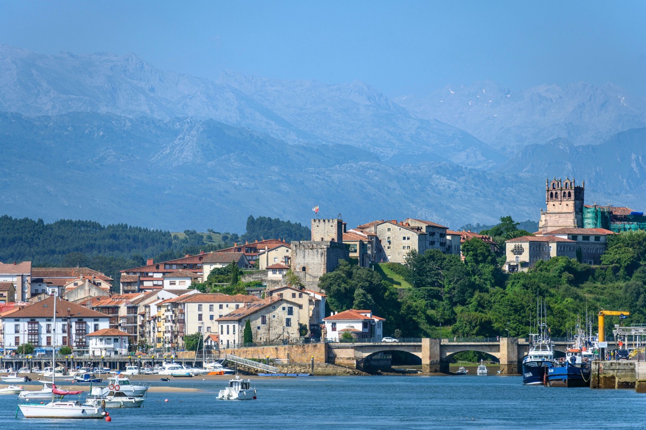 Picos de Europa limestone mountain peaks and village