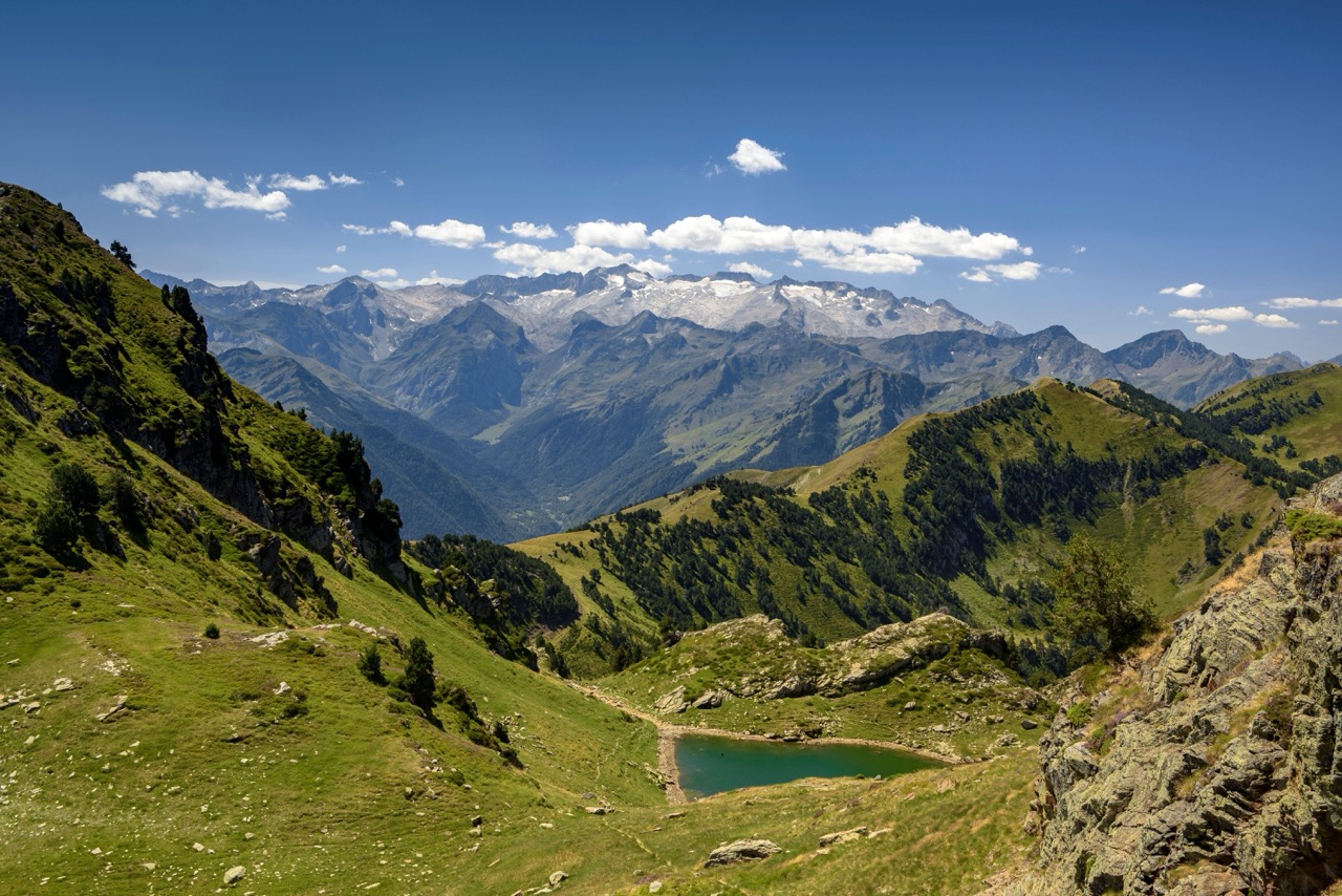 Pyrenees mountain trail and valleys